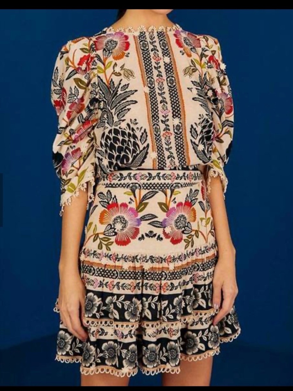 Farm Rio Romantic Garden mini skirt with matching blouse